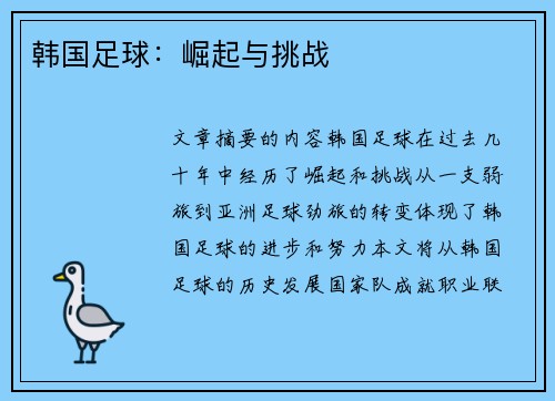 韩国足球：崛起与挑战