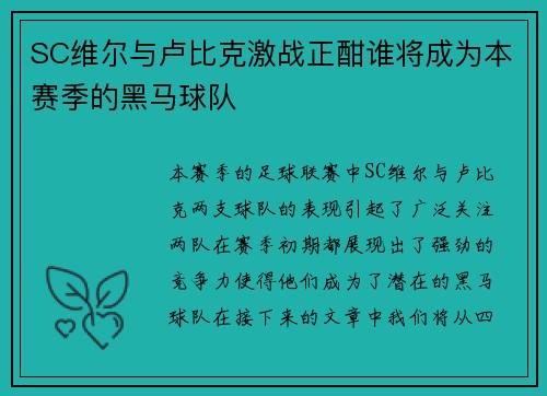 SC维尔与卢比克激战正酣谁将成为本赛季的黑马球队